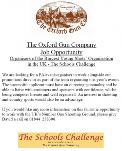 Events Job Vacancy at The Oxford Gun Company
