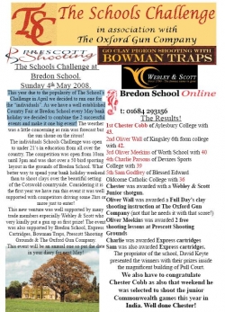 Bredon 2008 Schools Challenge results and newsletter